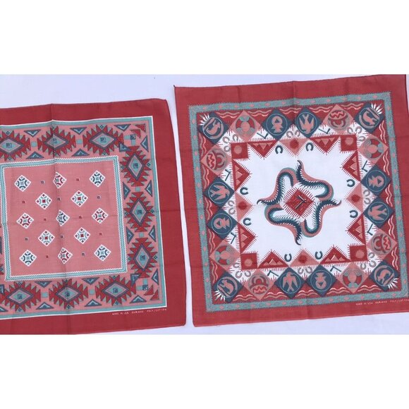 2 VTG Aztec Southwestern Bandana Handkerchief Native American Rockabilly Red - Picture 11 of 16